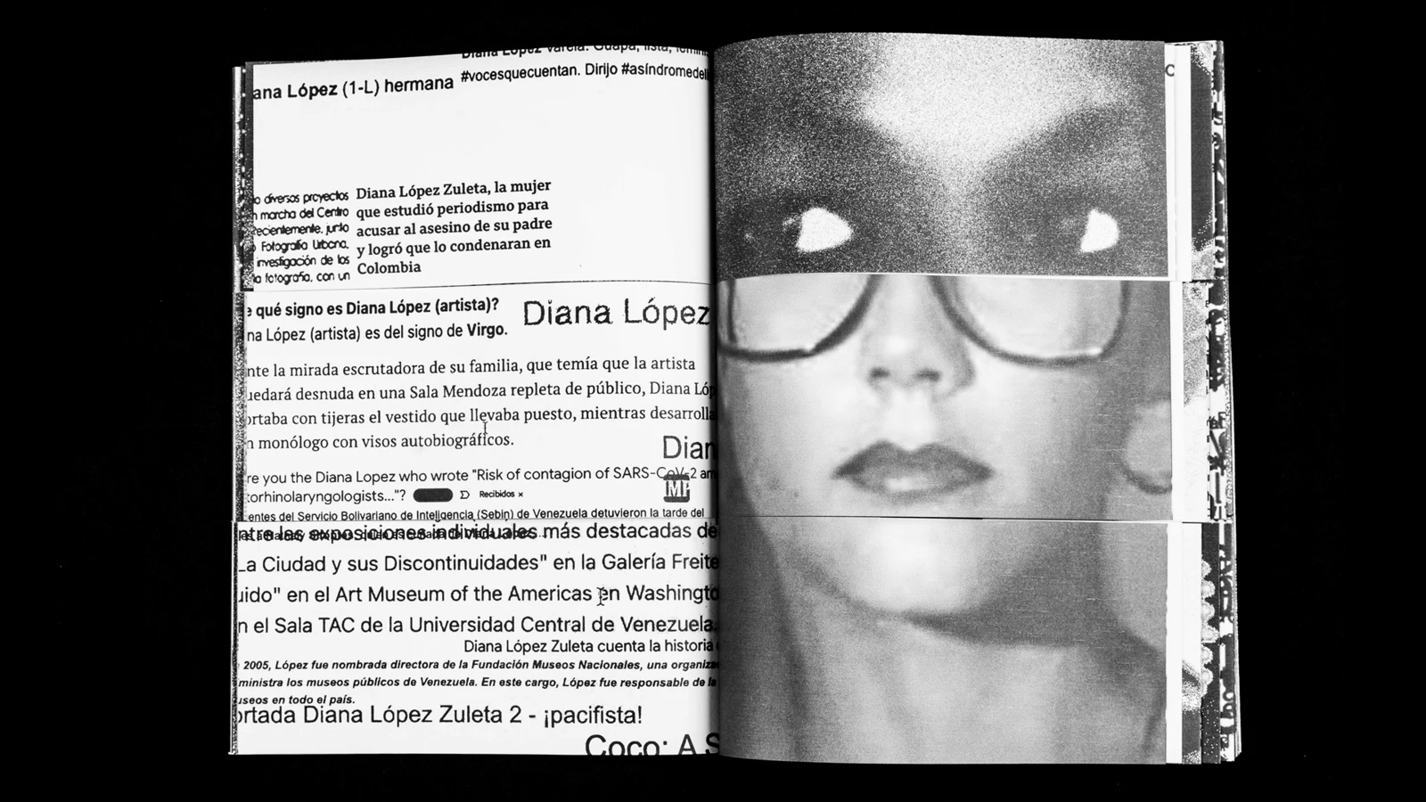 101dianas: a portrait wearing sunglasses interrupted by text and another face