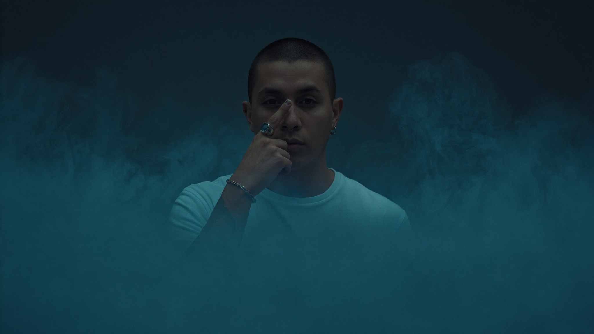 Badwolf portrait emerging through blue smoke